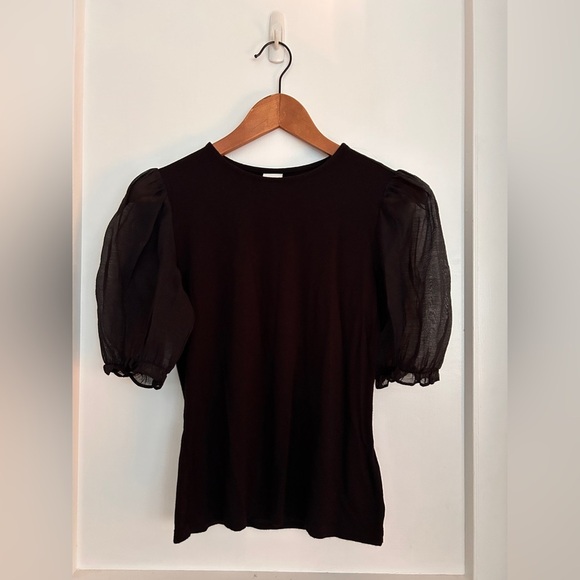 Women’s Black H&M Sheer Puff Sleeve Top Size Small - Picture 7 of 7